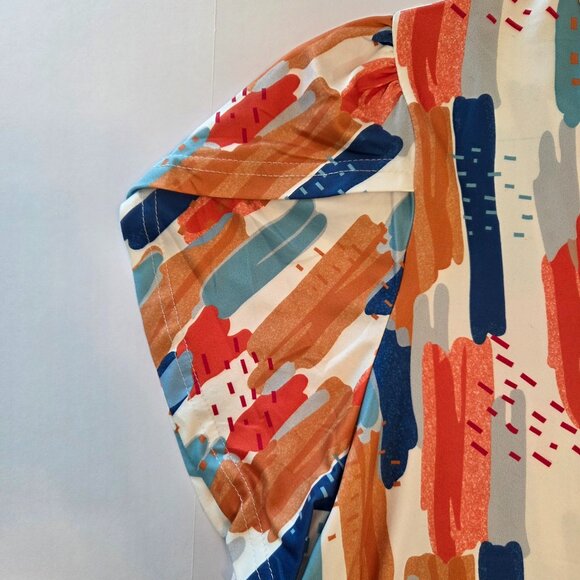 Women's Bold Abstract Multicolor Print V-Neck Blouse, 4XL - Picture 4 of 11